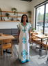 Shifta7 - O2559 off white & blue የእጅ ጥልፍ  2 piece set size S/M