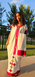 Shifta7 - MA2540 off white red cotton የእጅ ጥልፍ  2 piece set
