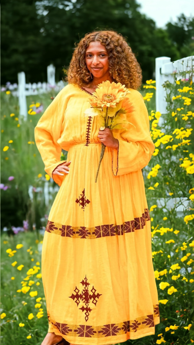Shifta7 - S231 Two Piece yellow Ethiopian dress Shifta7 - S231 Two Piece yellow Ethiopian dress
