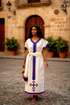 Shifta7 - S2553 off white & purple cotton የእጅ ጥልፍ  2 piece set size M/L