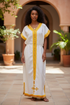 Shifta7 - O2560 off white & yellow የእጅ ጥልፍ  2 piece set size S/M