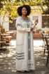 Shifta7 - N2535 The "Sheba" Silhouette: Traditional Habesha Kemis with Blue & Lime Tibeb