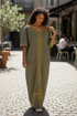 Shifta7 -  A2631 Olive Elegance Embroidered Sweater Dress size M