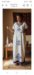 Shifta7 - O2537 off white & blue cotton የእጅ ጥልፍ  2 piece set size M/L