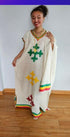 Shifta7 - N2541 off white and Ethiopian Flag color cotton የእጅ ጥልፍ  2 piece set size M/L
