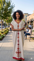 Shifta7 - MA2624 off white and Red የእጅ ጥልፍ  2 piece set size M/L